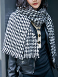 Fringed Houndstooth Keep Warm Shawl&Scarf