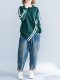 Momentlover Striped Loose Long Sleeves Round-neck Hoodies&Sweatshirt