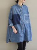 Momentlover Split-Joint Pockets Buttoned Asymmetric Loose Long Sleeves Lapel Blouses&Shirts Tops