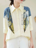 Momentlover Printed Loose Half Sleeves Lapel Blouses&shirts Tops