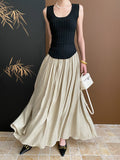Momentlover Solid Color Pleated A-Line Skirts Bottoms