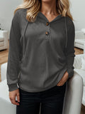 Momentlover Waffle-Knit Drawstring Quarter Button Hoodie