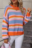 Momentlover Striped Round Neck Dropped Shoulder Sweater