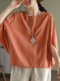 Momentlover Vintage Loose Round-Neck Batwing Sleeves T-Shirt