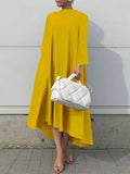 Momentlover Casual Long Sleeves High-Low Solid Color Maxi Dresses