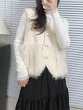 Momentlover Split-Joint Solid Color Buttoned Sleeveless Loose V-Neck Vest Outerwear