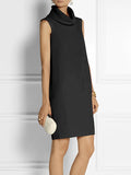 Momentlover Loose Sleeveless Solid Color High-Neck Mini Dresses
