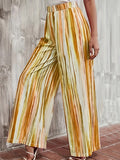 Momentlover Striped Elasticity Wide Leg Plus Size Trousers Pants