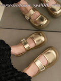 Momentlover Split-Joint Shallow Cut Round-Toe Belt Buckle Slippers&Mules Platform Shoes