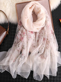 Momentlover Artistic Retro Floral Printed Sun-Protection Silk Scarf