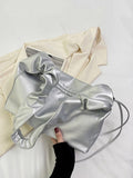 Momentlover Zipper Solid Color Pleated Handbags