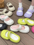 Momentlover Solid Color Round-Toe Hollow Slider Sandals