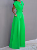 momentlover Urban Cap Sleeve Solid Color Wide Leg Jumpsuits