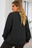 Momentlover Plus Size Lip Ribbed Round Neck Sweatshirt