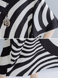 Momentlover Original Striped Irregularity Round-Neck Midi Dress