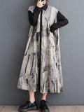 Momentlover Wash Painting Split-Joint Printed Buttoned Loose Long Sleeves Lapel Shirt Dress Midi Dresses