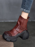 Momentlover Round-Toe Hook&Loop Platform Boots