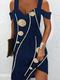 Momentlover Polka-Dot Hollow Short Sleeves Plus Size V-Neck Mini Dresses