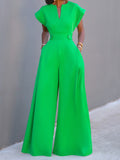 momentlover Urban Cap Sleeve Solid Color Wide Leg Jumpsuits