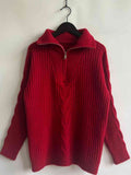 Momentlover Ribbed Half Zip Long Sleeve Sweater