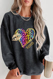 Momentlover XOXO Leopard Round Neck Sweatshirt