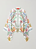 Momentlover Batwing Sleeves High-Low Buttoned Flower Print Mock Neck Blouses&Shirts Tops