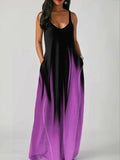 Momentlover Loose Sleeveless Contrast Color Gradient Spaghetti-Neck Maxi Dresses