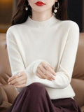 Momentlover Office Long Sleeves Solid Color High-Neck Sweater Tops Pullovers