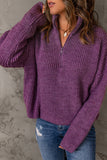 Momentlover Half Zip Rib-Knit Dropped Shoulder Sweater