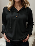 Momentlover Waffle-Knit Drawstring Quarter Button Hoodie
