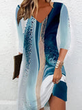 Momentlover Printed Three-quarter Sleeves Plus Size V-neck Mini Dresses