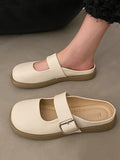 Momentlover Split-Joint Shallow Cut Round-Toe Belt Buckle Slippers&Mules Platform Shoes