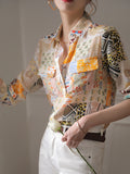 Momentlover Printed Pockets Buttoned Plus Size Loose Lapel Blouses&shirts Tops