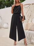Momentlover Elasticity Chains Asymmetric Wide Leg Sleeveless Asymmetric Collar Jumpsuits