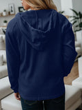 Momentlover Waffle-Knit Drawstring Quarter Button Hoodie