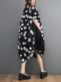 Momentlover Polka-Dot Short Sleeves Loose Lapel Midi Dresses