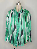 Momentlover Striped Contrast Color Loose Long Sleeves Lapel Blouses