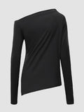 Momentlover Stylish Solid Color One-Shoulder Long Sleeves T-Shirt Top