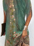 momentlover Batwing Sleeves Loose Flower Print Round-Neck Mini Dresses