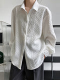 Momentlover Simple Loose Long Sleeves Buttoned Solid Color Textured Lapel Collar Blouses&Shirts Tops