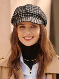 Momentlover Vintage Contrast Color Houndstooth Plaid Woolen Hat