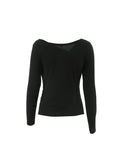 Momentlover Solid Color Asymmetric Skinny Long Sleeves Asymmetric Collar T-Shirts Tops