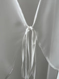 Momentlover Bishop Sleeve Long Sleeves See-Through Split-Joint Tied Collarless Blouses&Shirts Tops