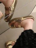 Momentlover Split-Joint Shallow Cut Round-Toe Belt Buckle Slippers&Mules Platform Shoes
