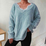 Momentlover V-Neck Drop Shoulder Long Sleeve Sweater