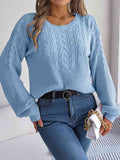 Momentlover Cable-Knit Round Neck Drop Shoulder Sweater