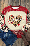 Momentlover LOVE Heart Leopard Round Neck Sweatshirt