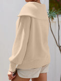 Momentlover Zipper Solid Color Loose Long Sleeves V-Neck Sweatshirt Tops