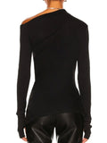 Momentlover Stylish Solid Color One-Shoulder Long Sleeves T-Shirt Top