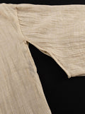 Momentlover Tied Waist Split-Side Solid Color See-Through Three-Quarter Sleeves Loose V-Neck Midi Dresses